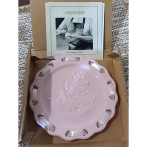 longaberger pink  Floral White Lace Up Porcelain Sweetest Heart Candle Plate 6"